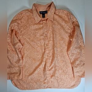 Susan Graver Womens Button Down Shirt Orange Floral XL